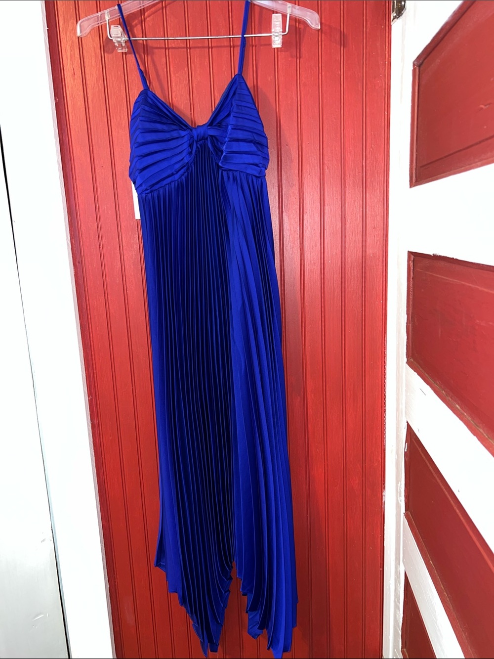 Petal & Pup Royal Blue Asymmetrical Pleated Maxi Dress 4